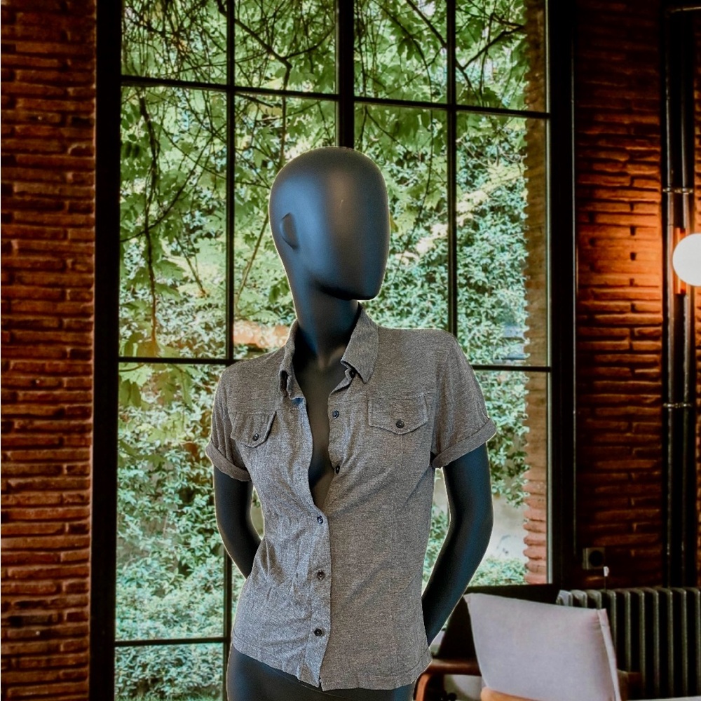 Grey Cotton Button-Up Shirt